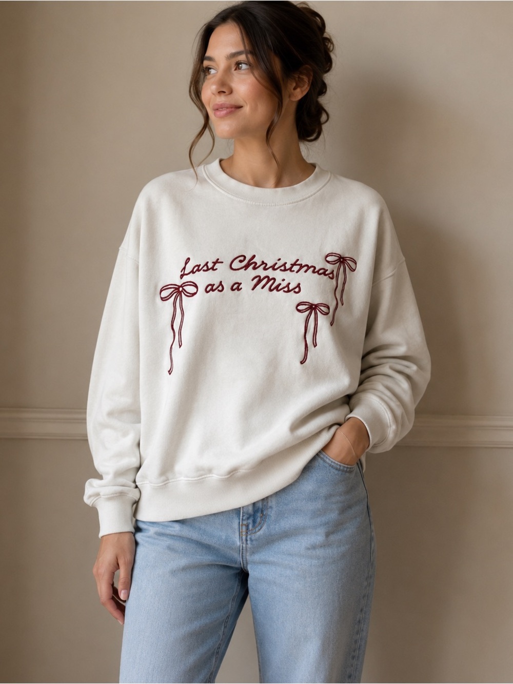 Bridal BUNDLE Bride Tan T-shirt + Last Christmas as a Miss Sweatshirt size Large
